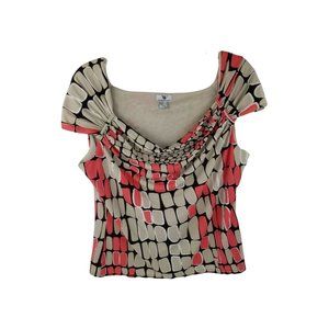 Worthington Pullover Blouse Shirt Multi-Color Cap Sleeve Size Large